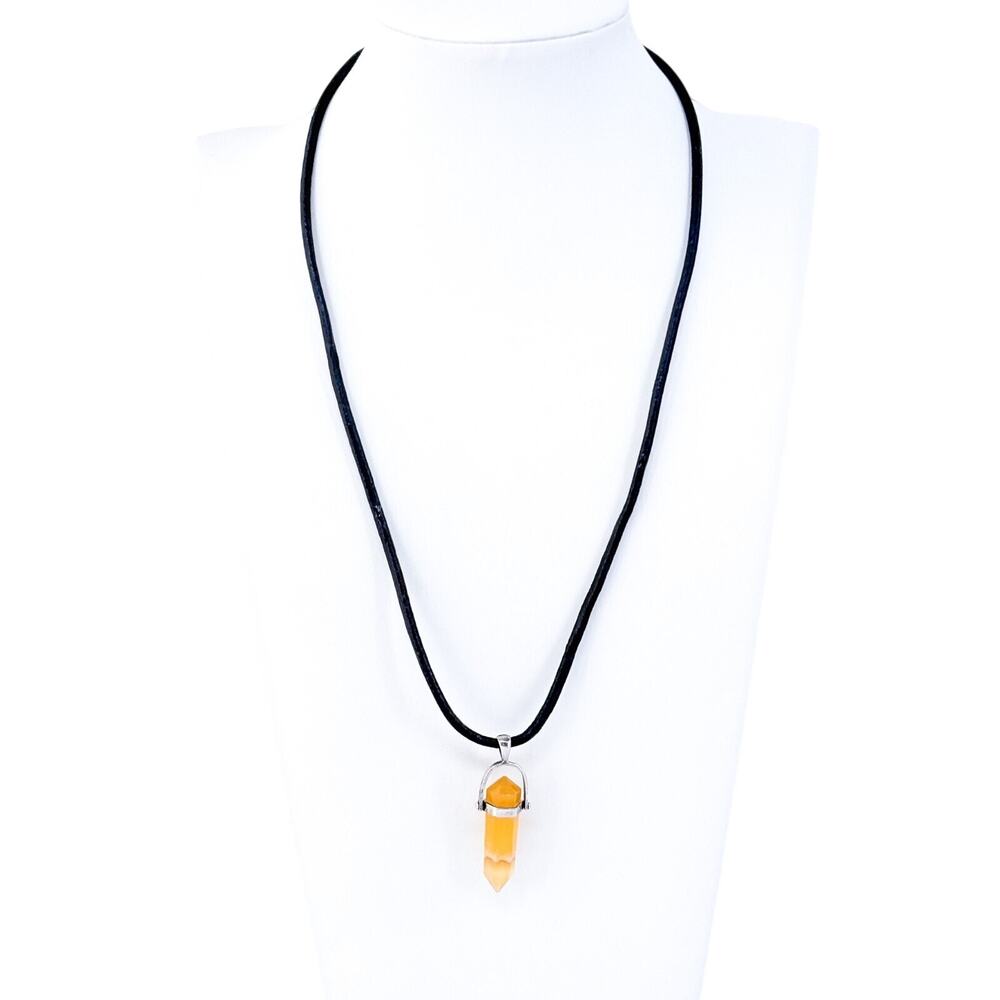 Vintage Sterling Silver 925 Orange Agate Point Pendant Necklace 19.5"